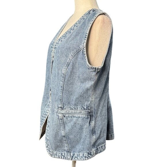 GAP Denim Vest Medium Indigo Women’s Sleeveless Button Front Longline Pockets M - Picture 4 of 12